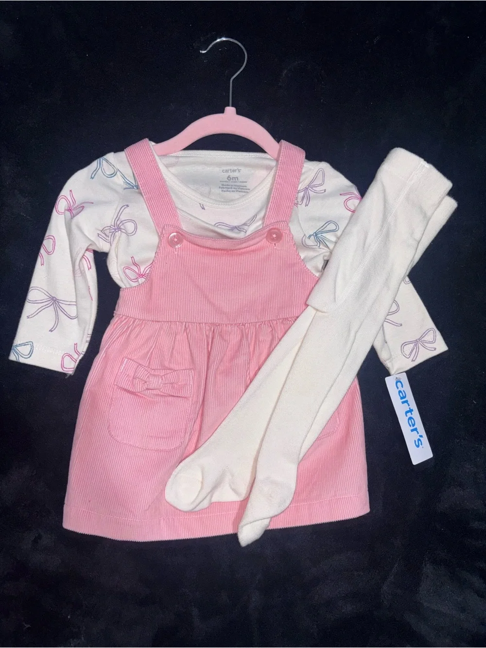 Carter's Pink Corduroy Pinafore Set with Bow-Print Top